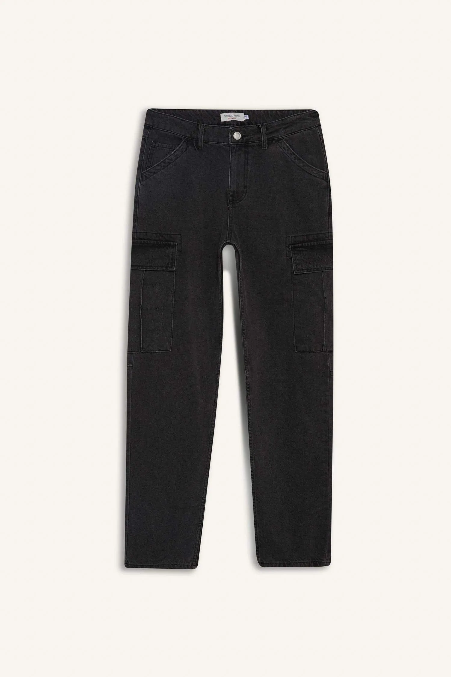 100% Cotton Relax Fit Comfortable Cut Flat Leg Cargo Pocket Jean Pants