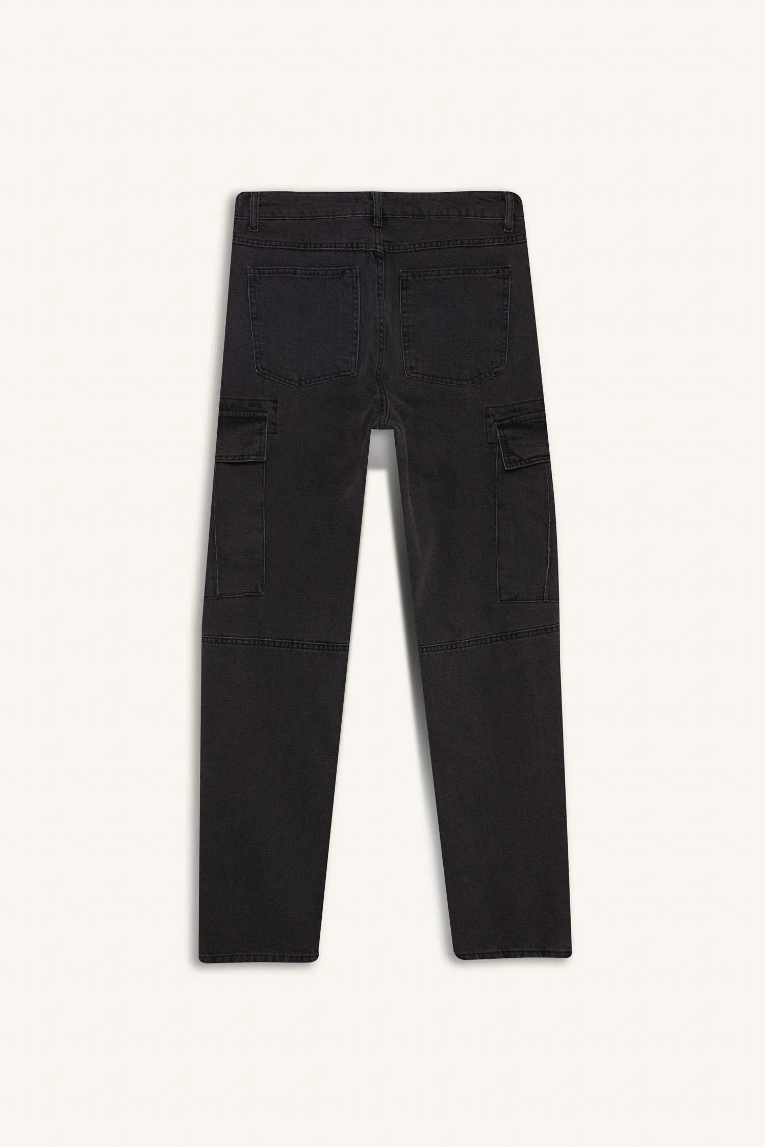 100% Cotton Relax Fit Comfortable Cut Flat Leg Cargo Pocket Jean Pants