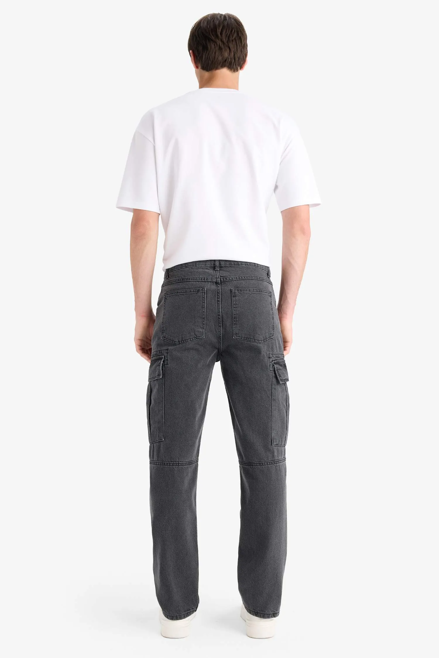 100% Cotton Relax Fit Comfortable Cut Flat Leg Cargo Pocket Jean Pants
