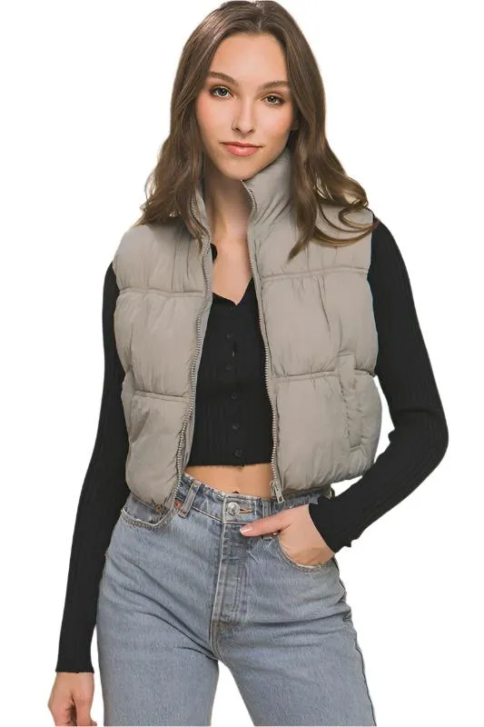 100% Nylon Zip Puffer Vest w/ Pockets
