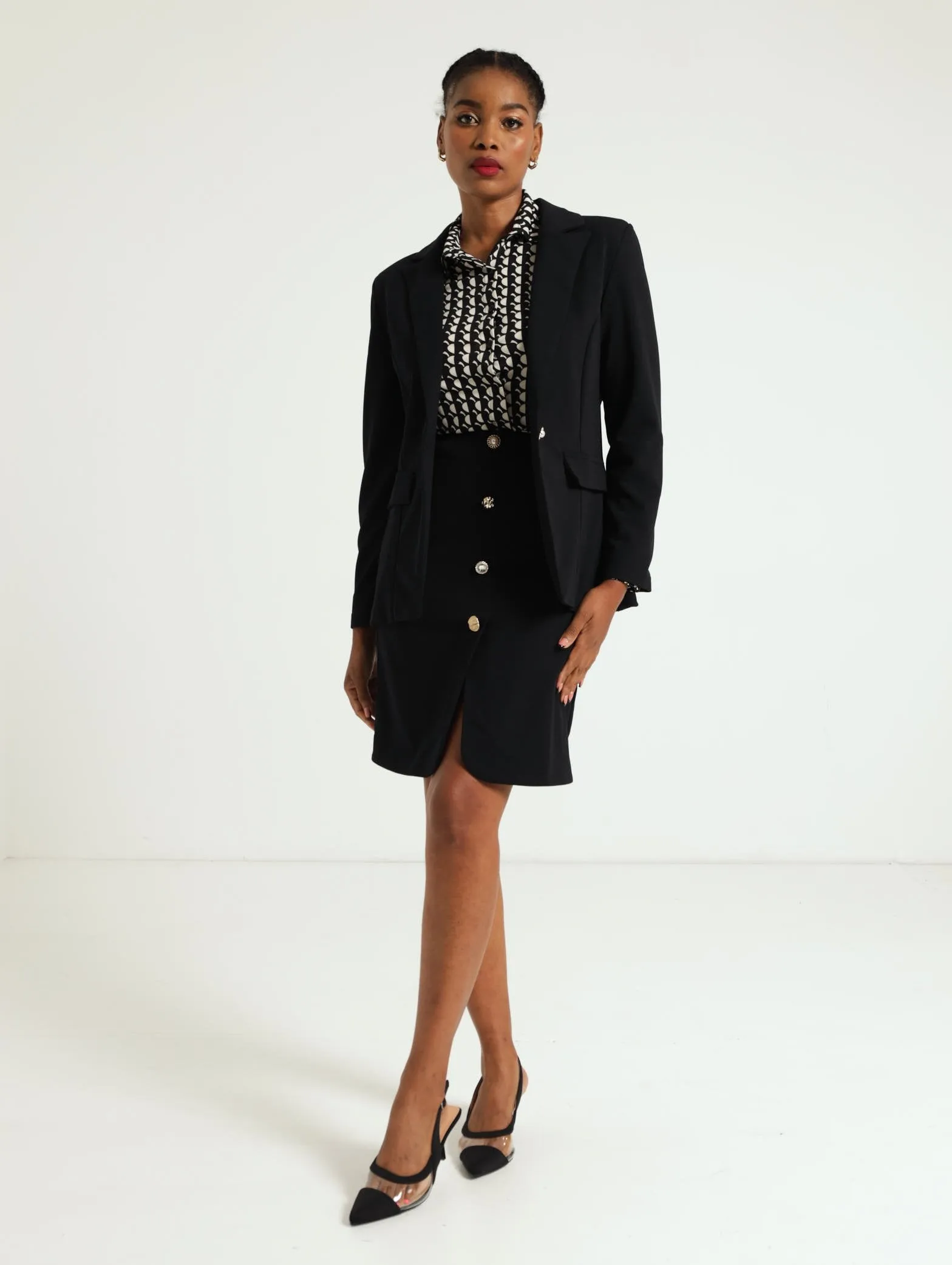 4 Button Fancy Skirt - Black