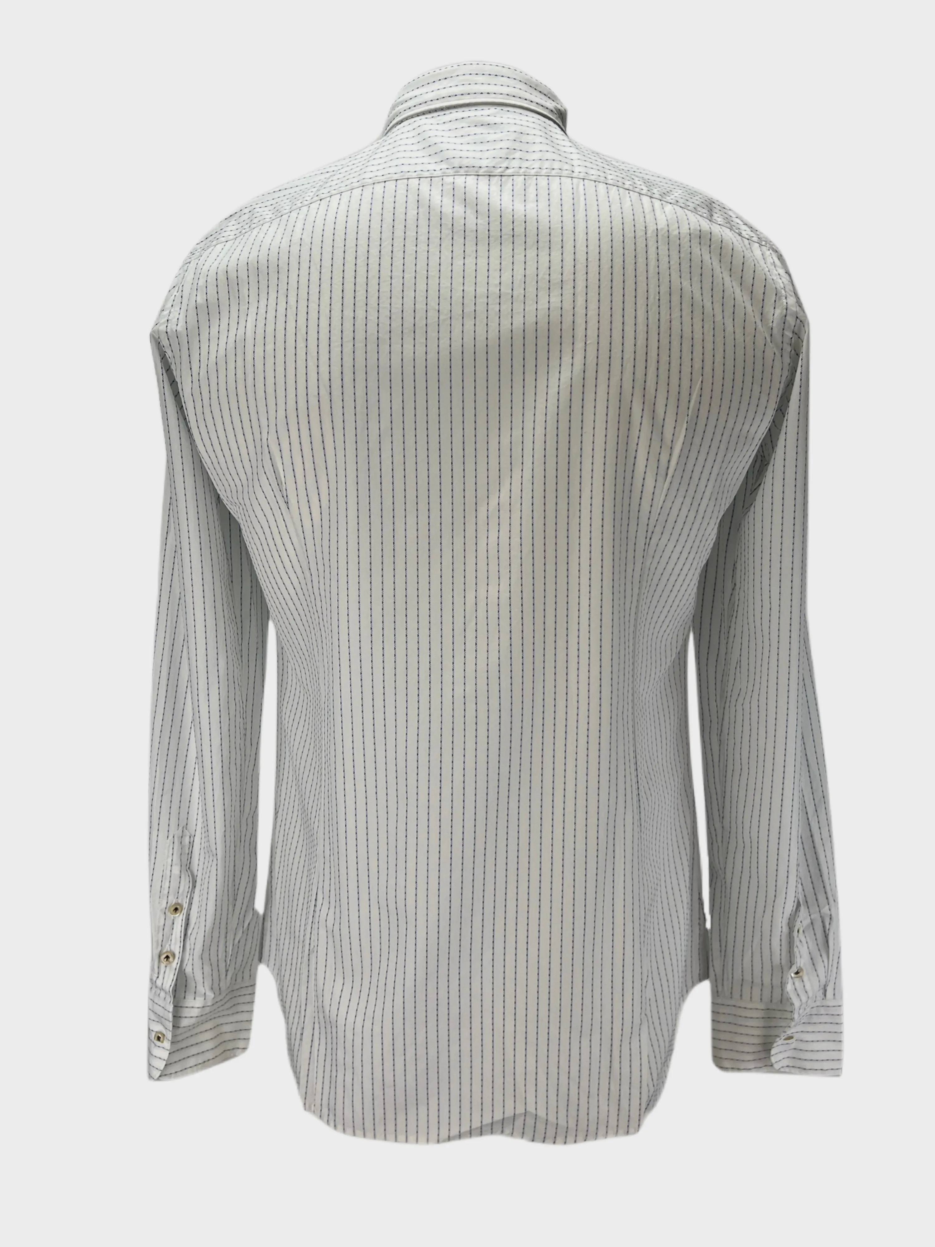 AGLINI Francescom Men's White Blue Striped Long Sleeve Dress Shirt Sz 42 NWT
