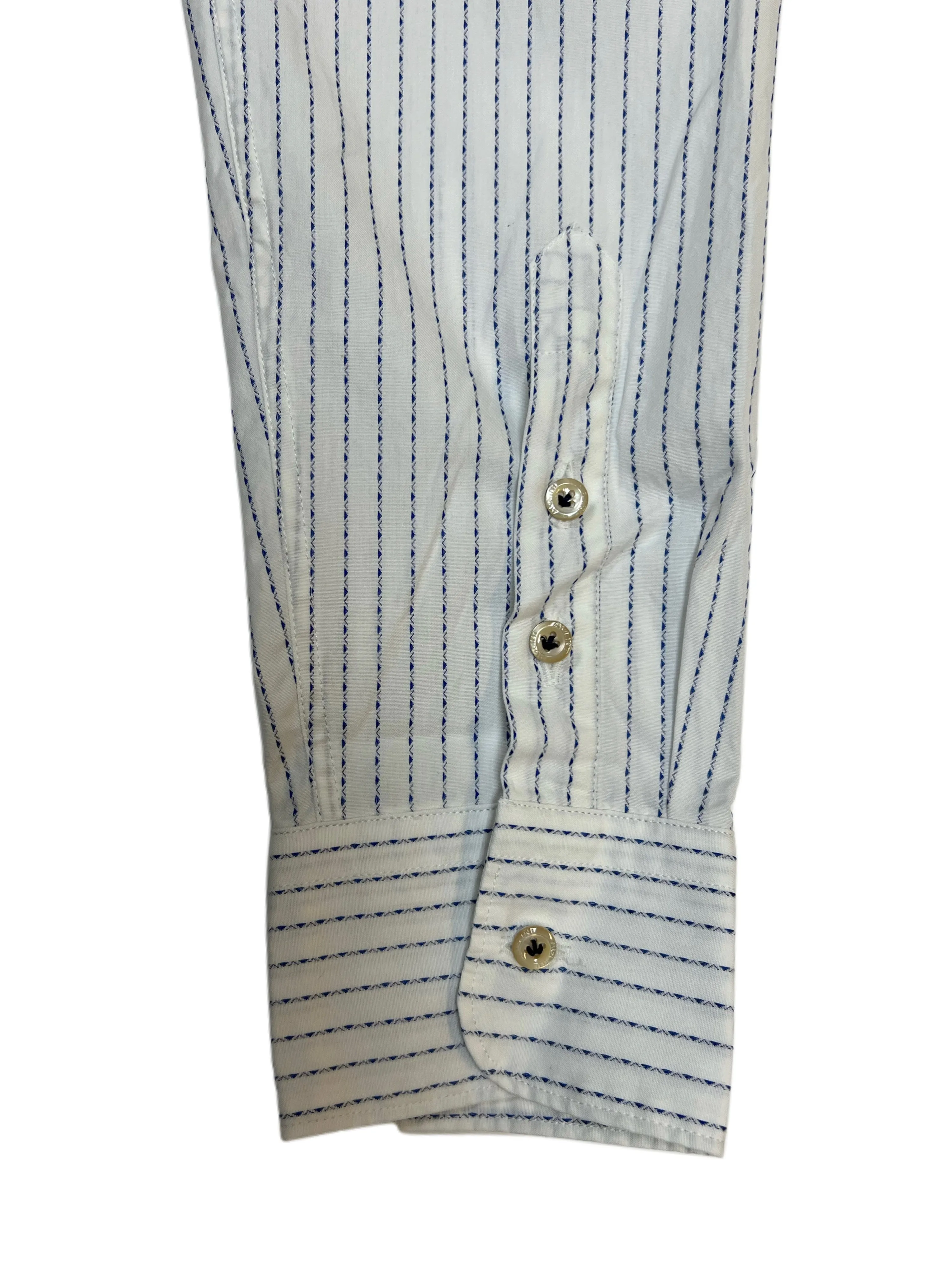AGLINI Francescom Men's White Blue Striped Long Sleeve Dress Shirt Sz 42 NWT