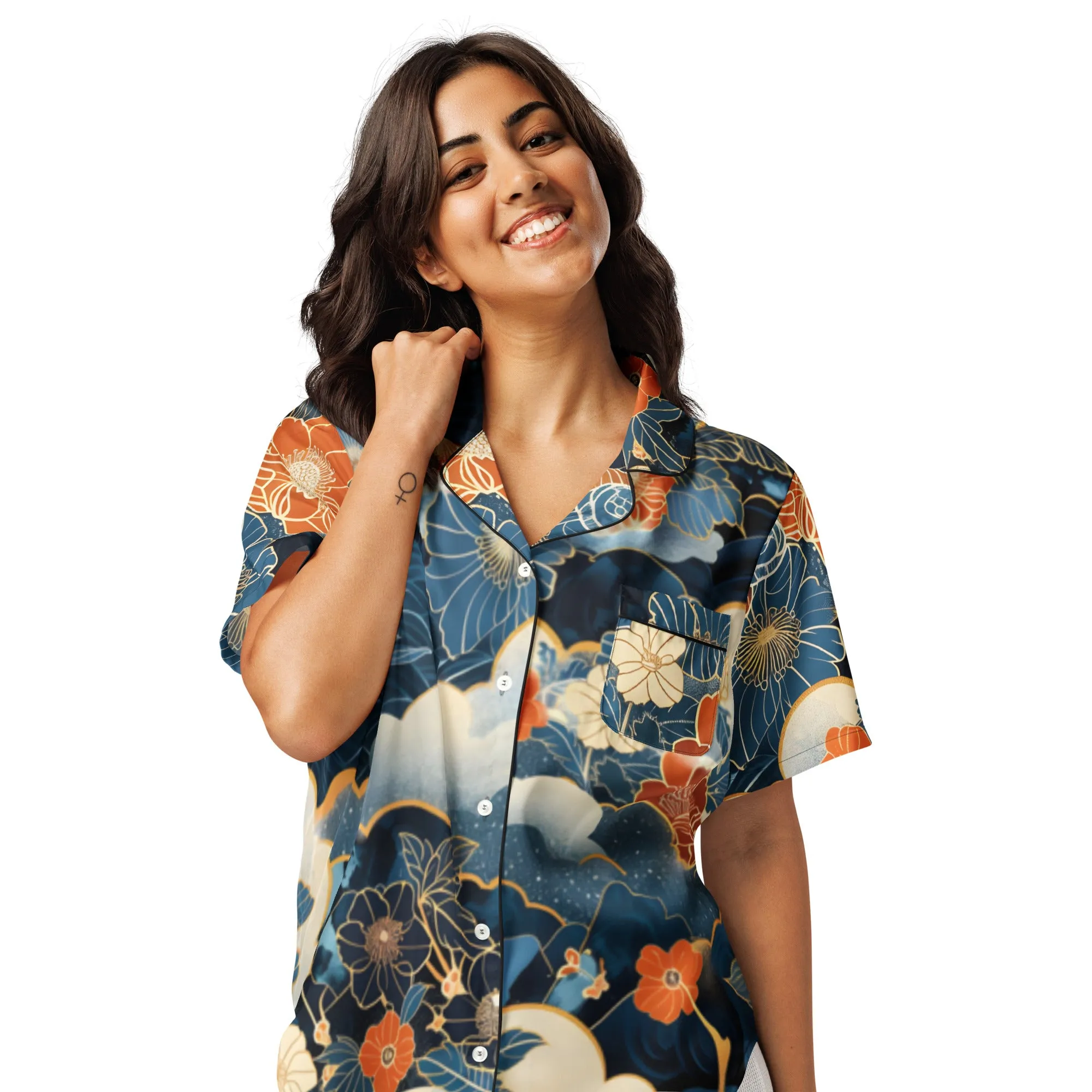 All-over print women’s short sleeve pajama top -xs to 2 xl