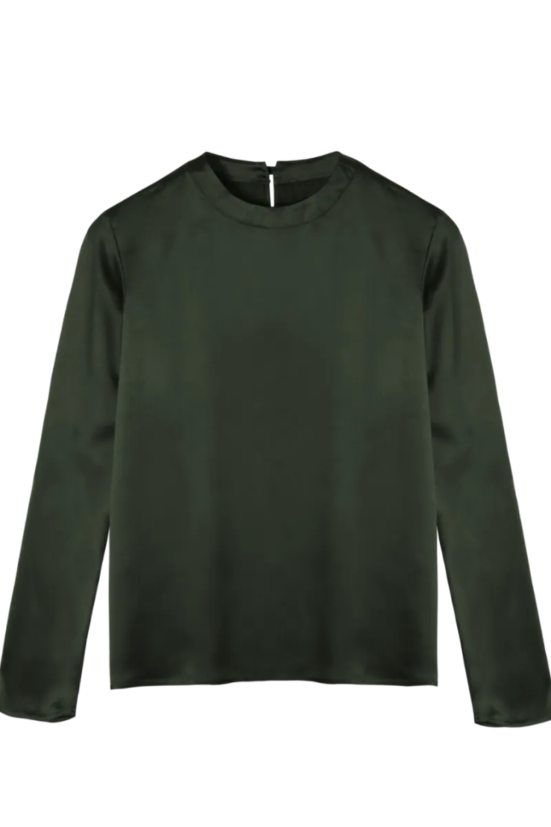 ANDIE GREEN: ORGANIC SILK LONG SLEEVE TOP | SAMPLE