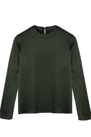 ANDIE GREEN: ORGANIC SILK LONG SLEEVE TOP | SAMPLE