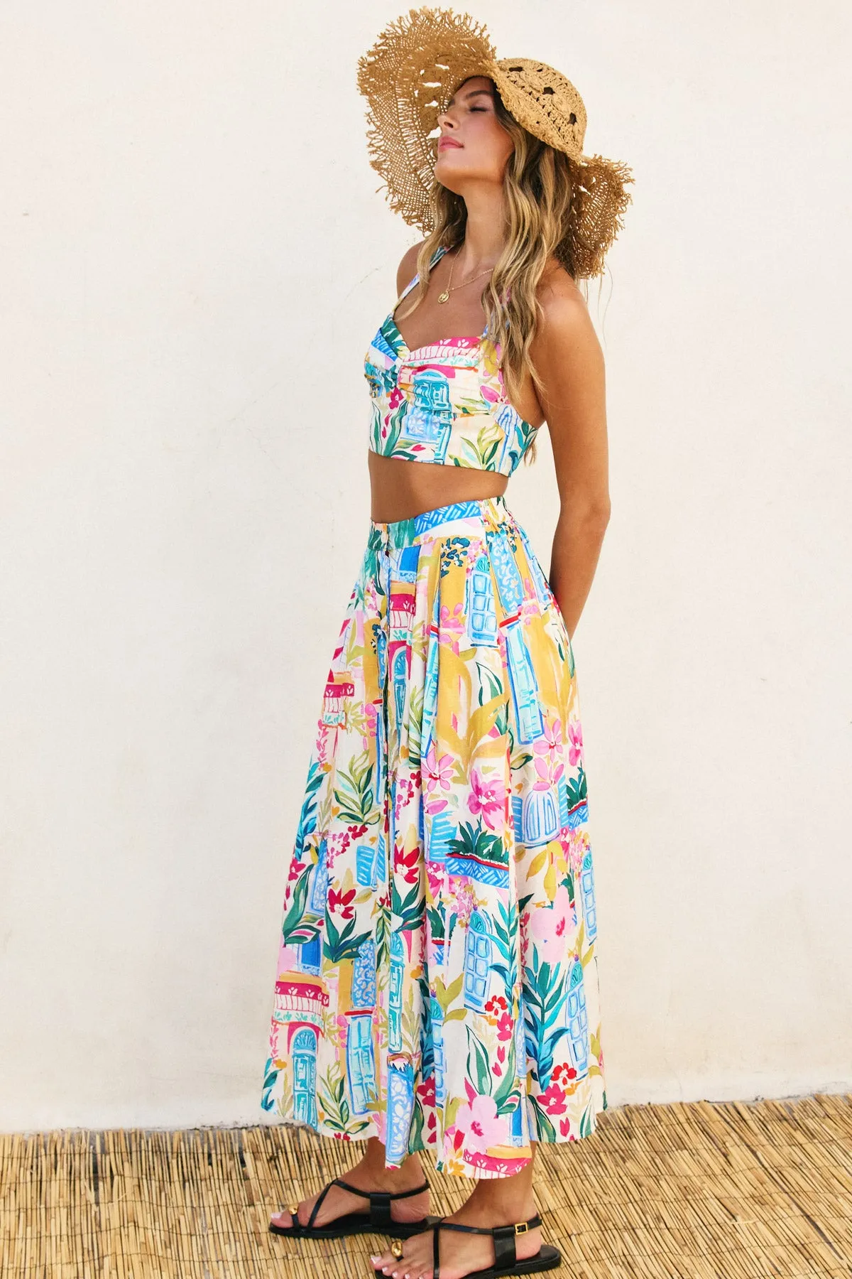Anise Front Button Midi Skirt