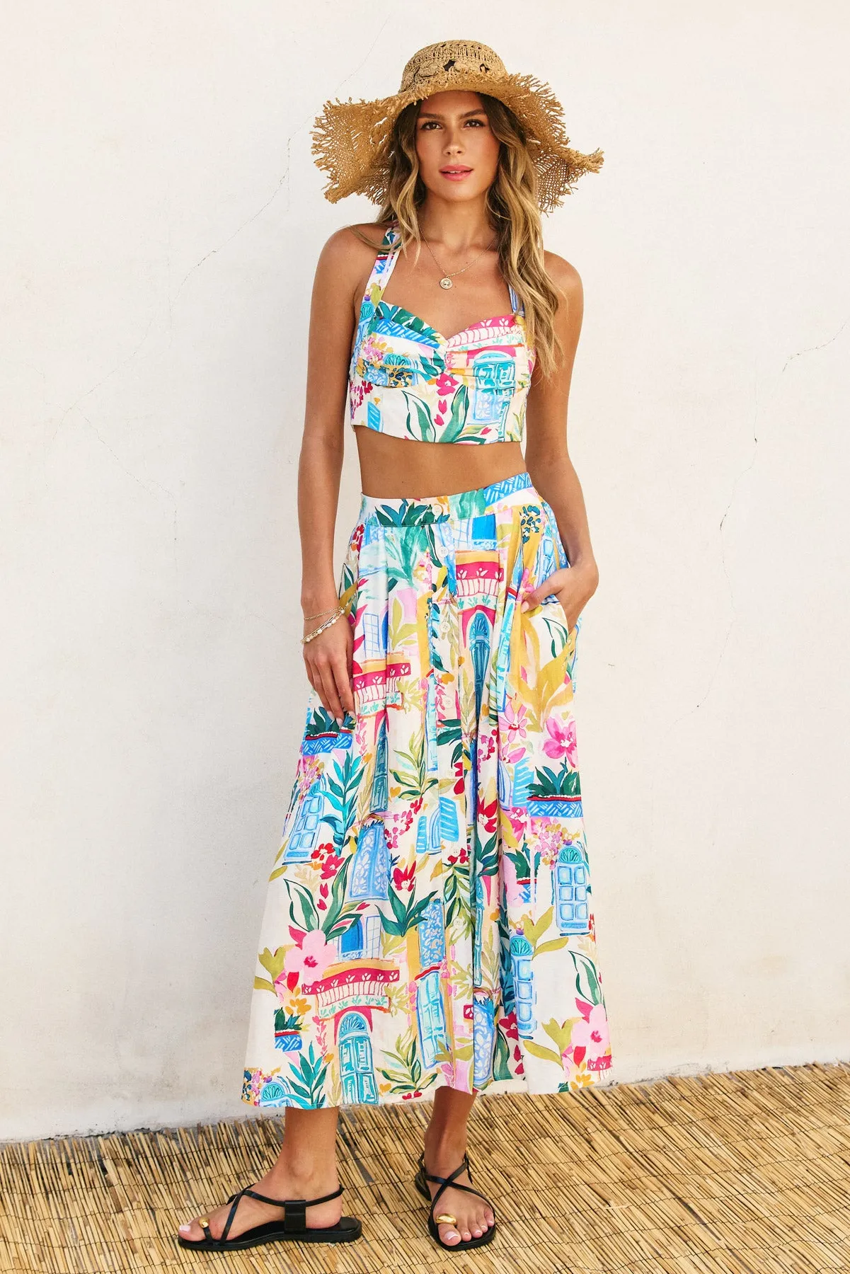 Anise Front Button Midi Skirt