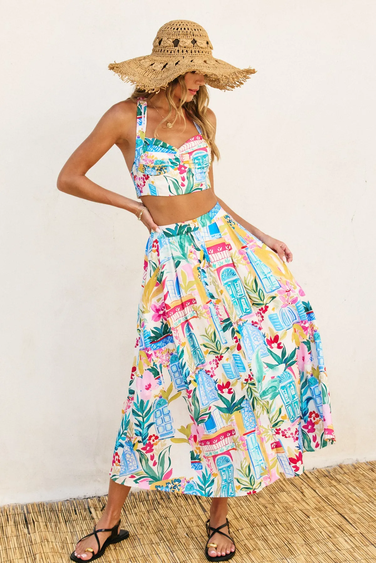 Anise Front Button Midi Skirt