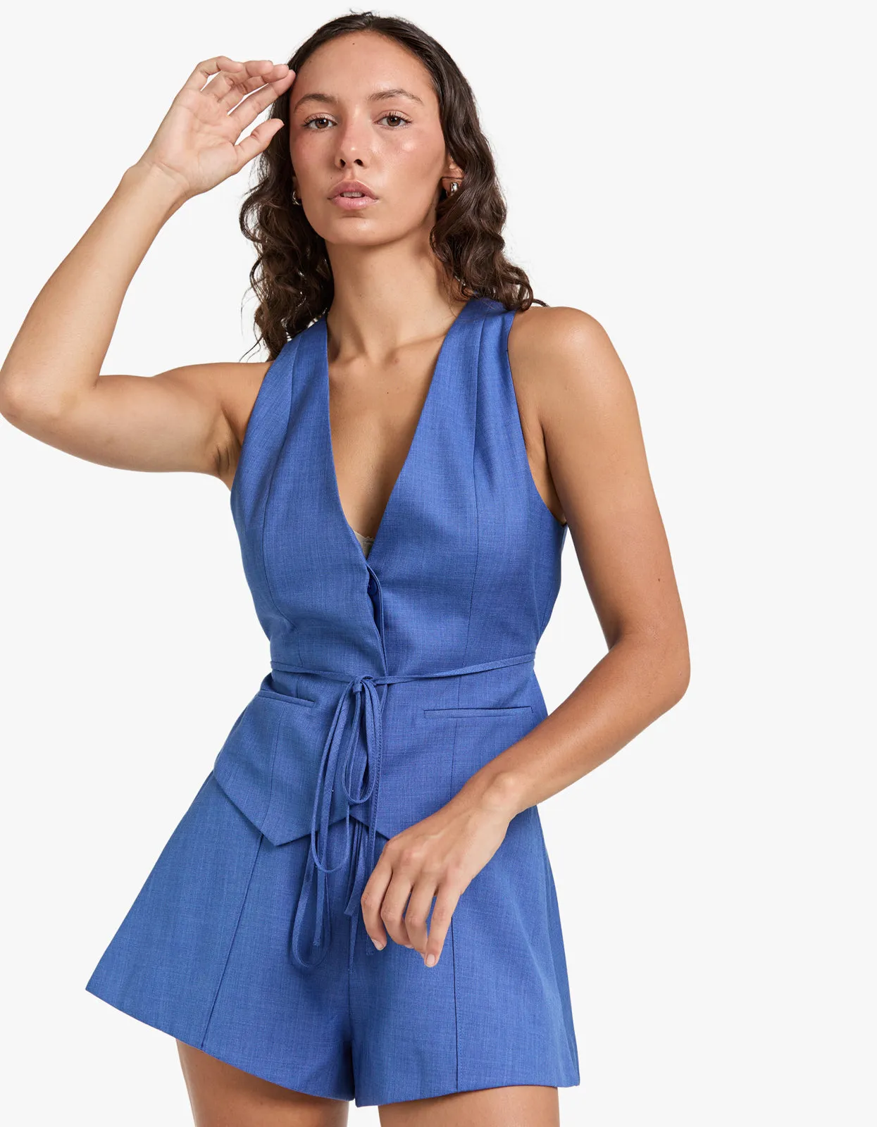 Asher Belted Vest - Ocean Blue