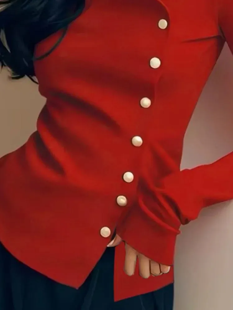 Asymmetric Buttoned V-Neck Top