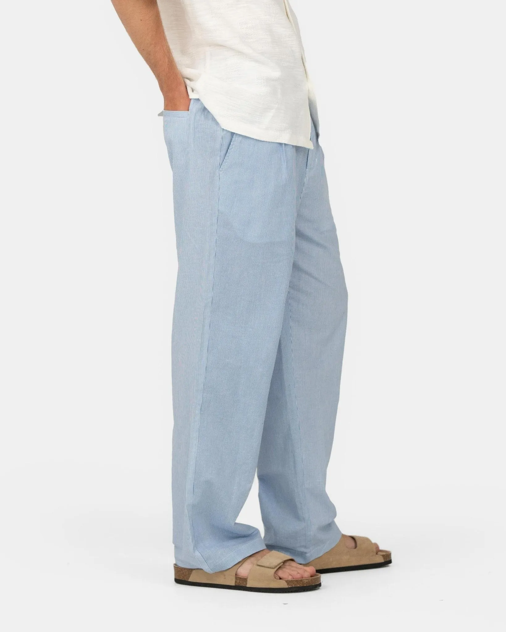 Baggy Linen Pants Blue Striped