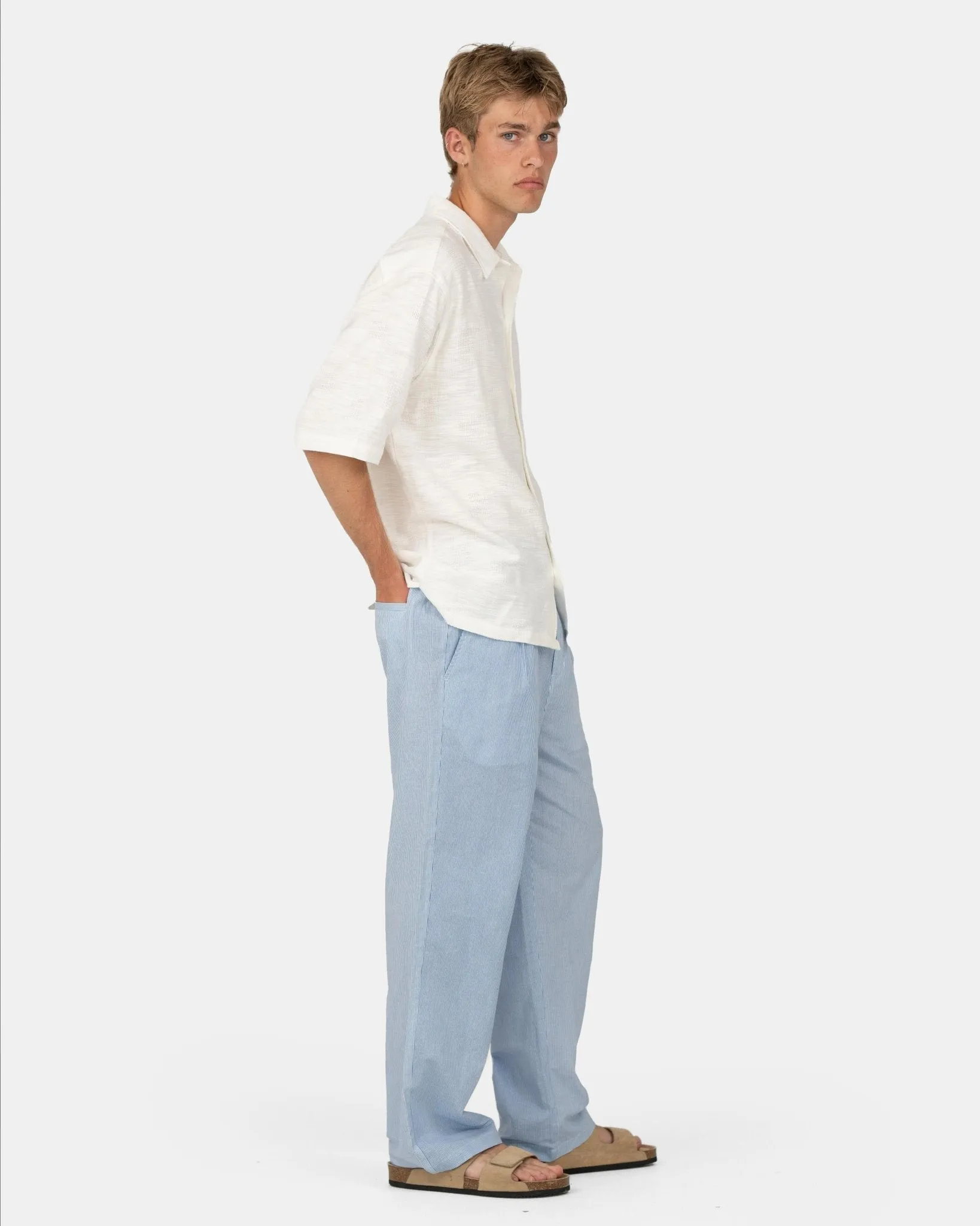 Baggy Linen Pants Blue Striped