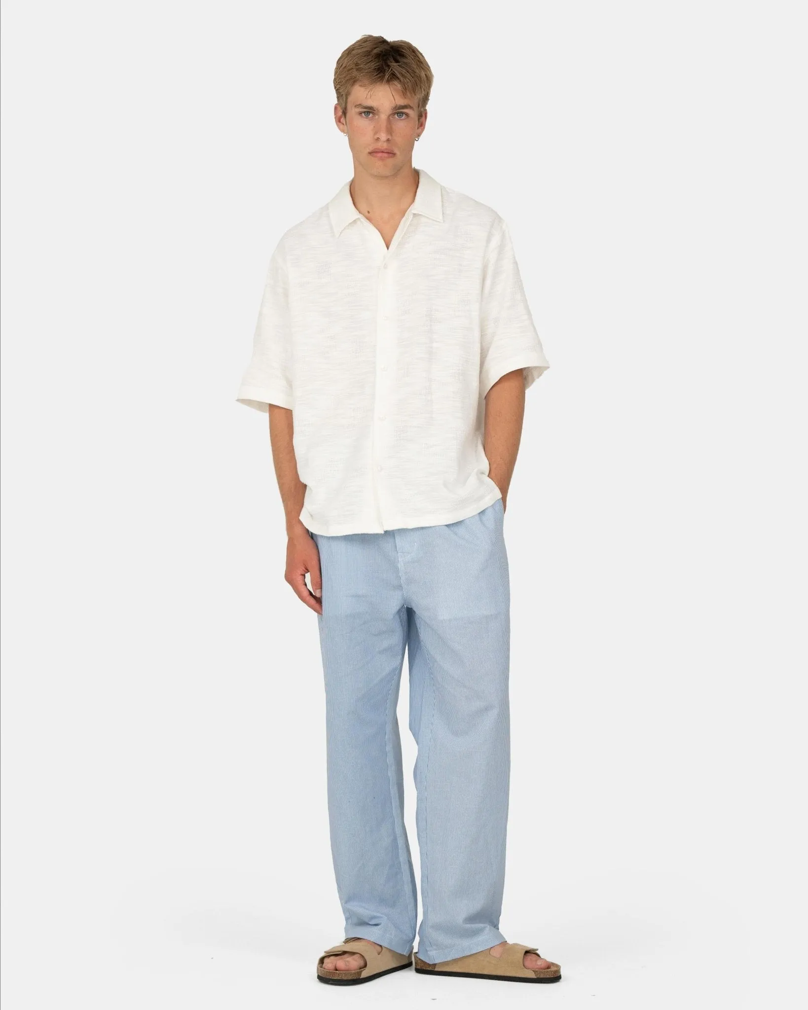 Baggy Linen Pants Blue Striped