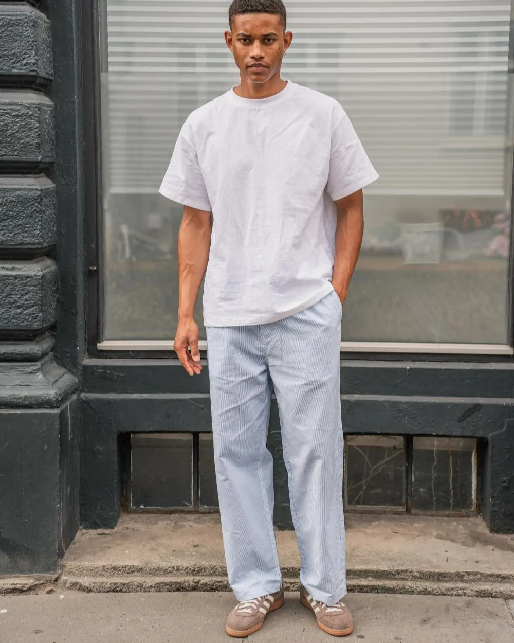 Baggy Linen Pants Blue Striped