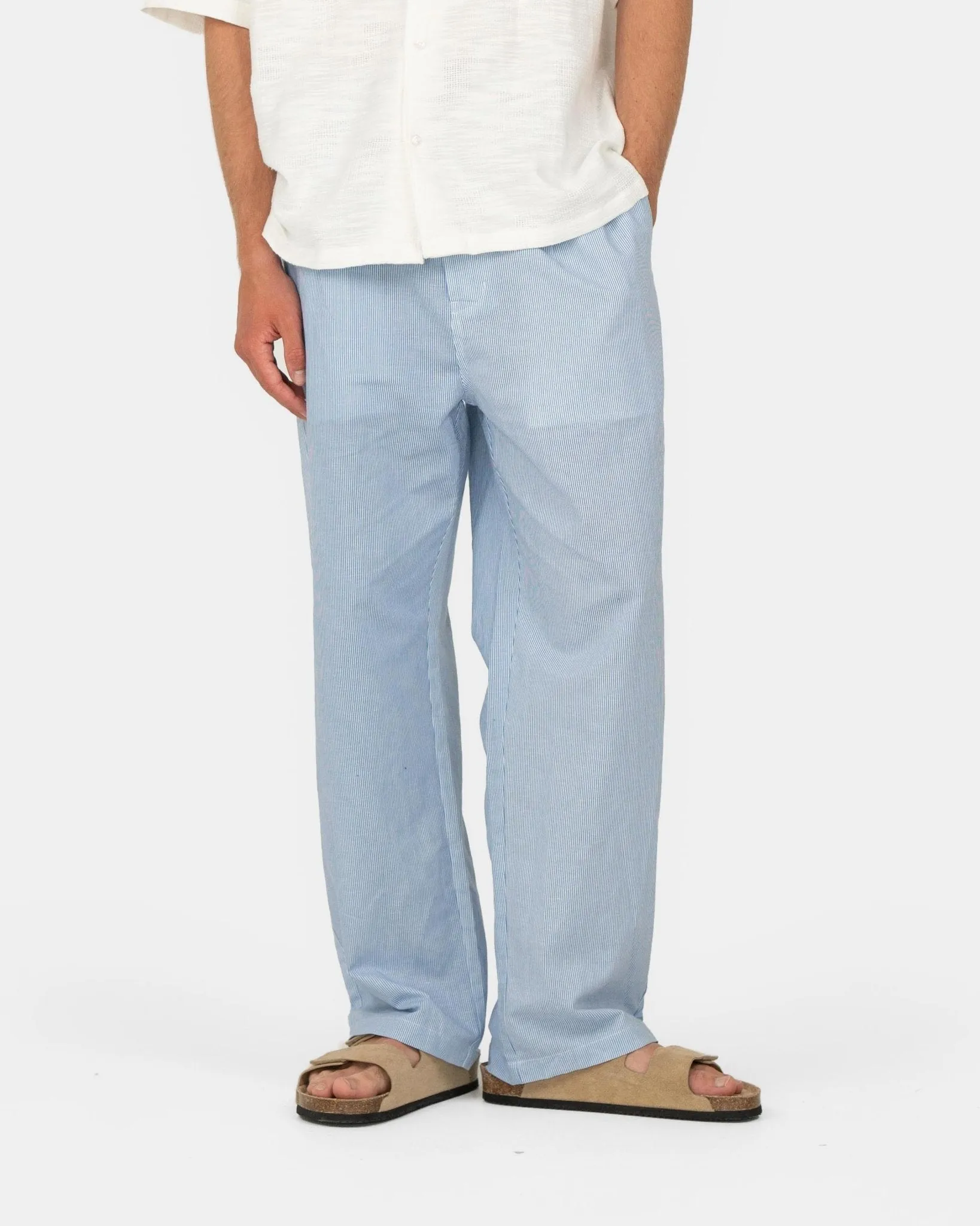 Baggy Linen Pants Blue Striped