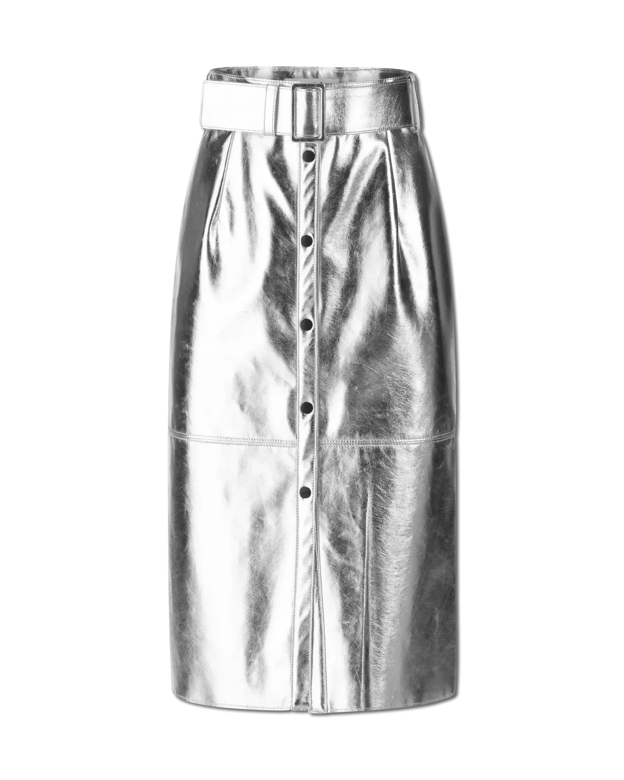 Belted Button Up Knee-Length Skirt