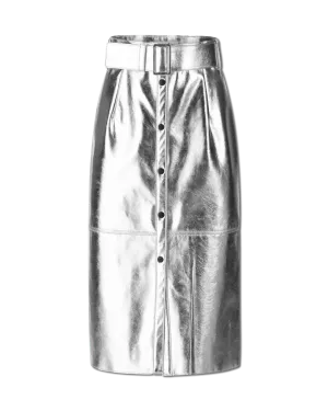 Belted Button Up Knee-Length Skirt