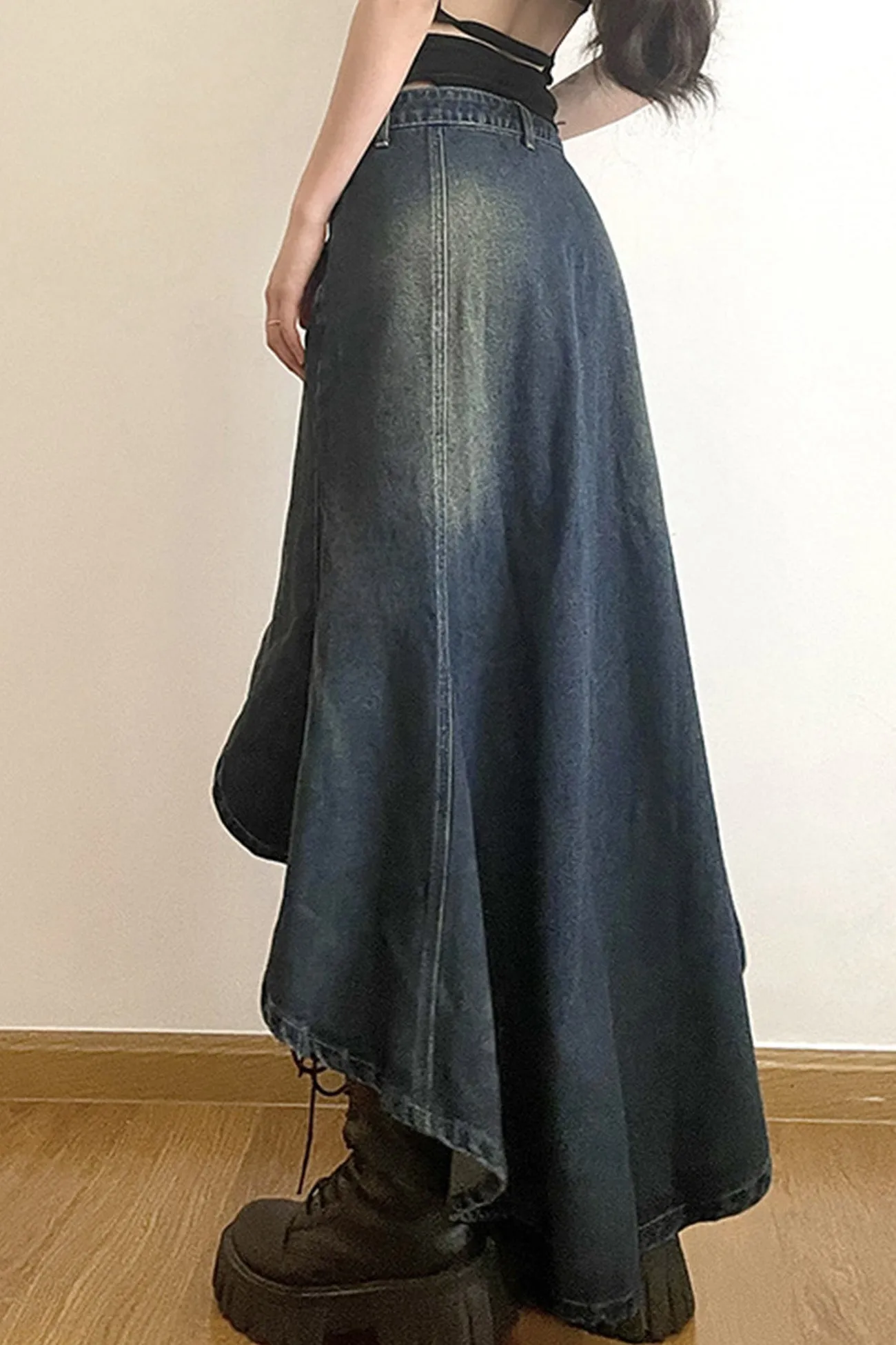 BerryBetty - Wash High Rise Distressed Irregular Denim Skirt