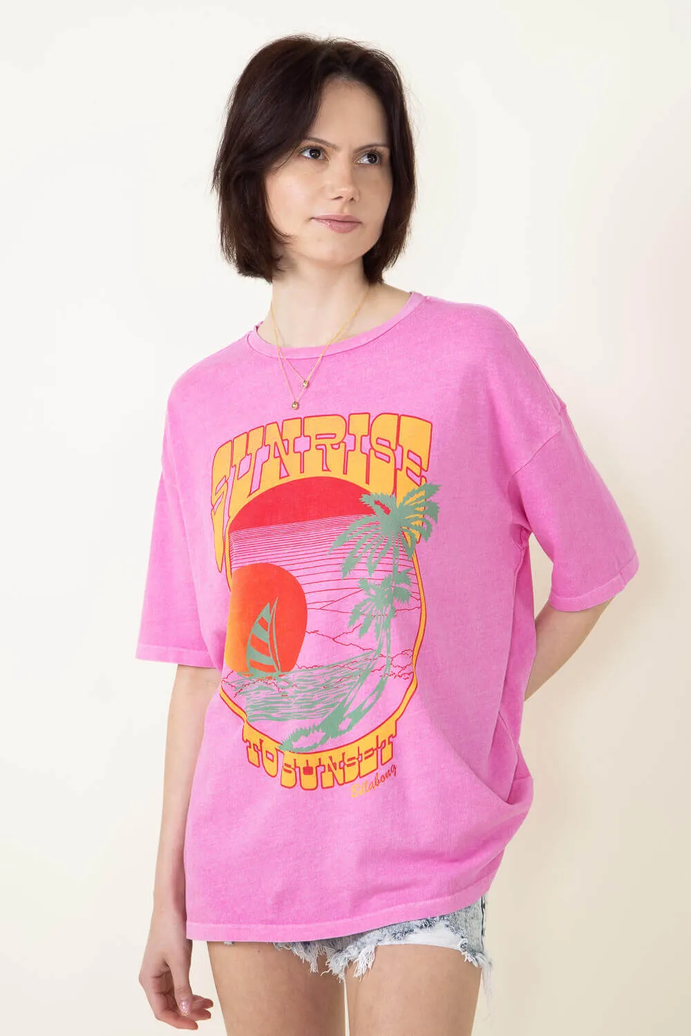 Billabong Sunrise To Sunset Graphic T-Shirt for Women in Paradise Pink | ABJZT01552-PDP