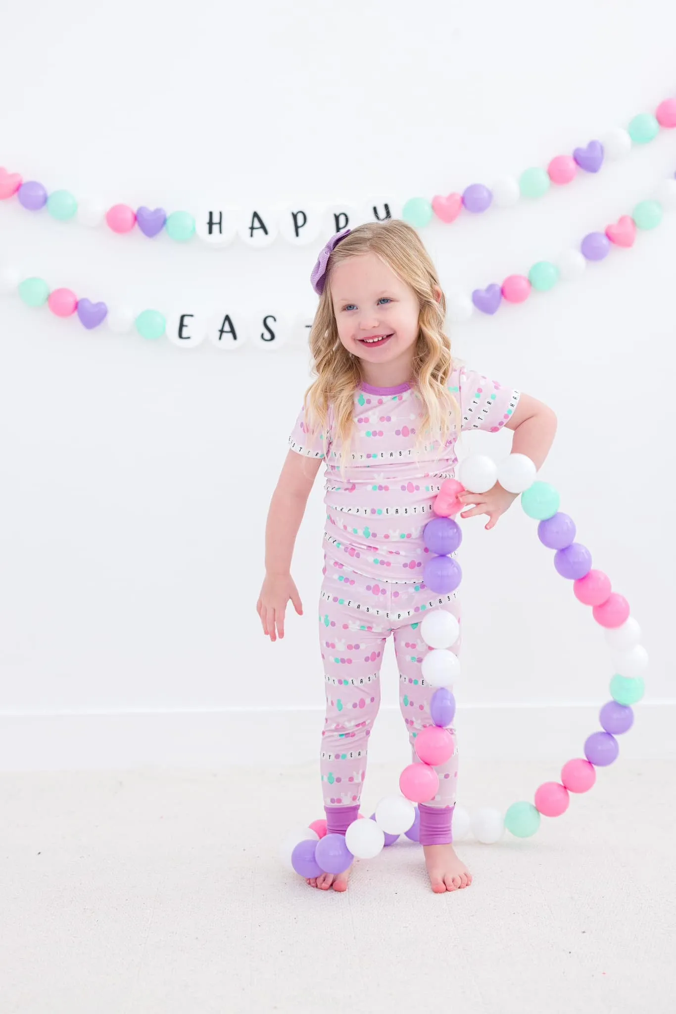 Birdie Bean Cara Happy Easter Print 2-piece Short Sleeve Kids Pajamas with Pants