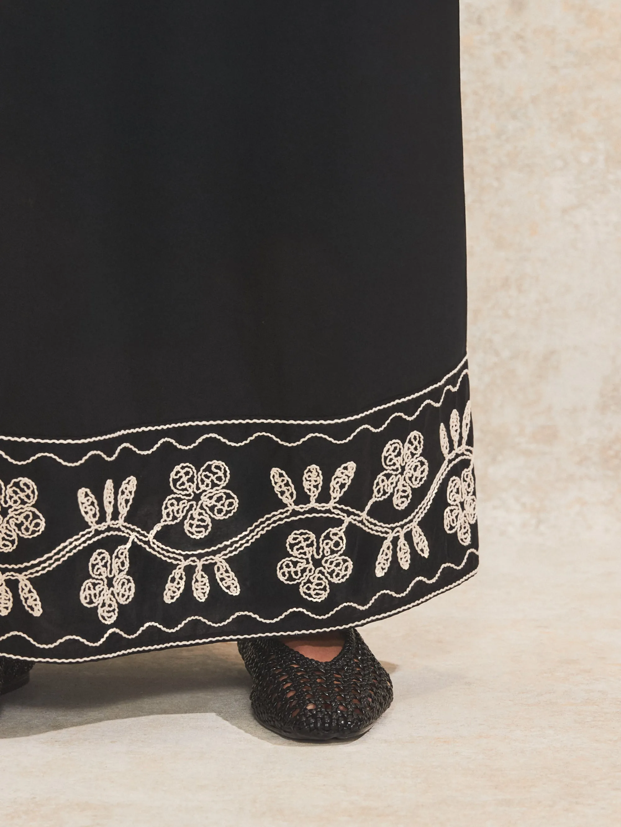 Black Embroidered Maxi Skirt