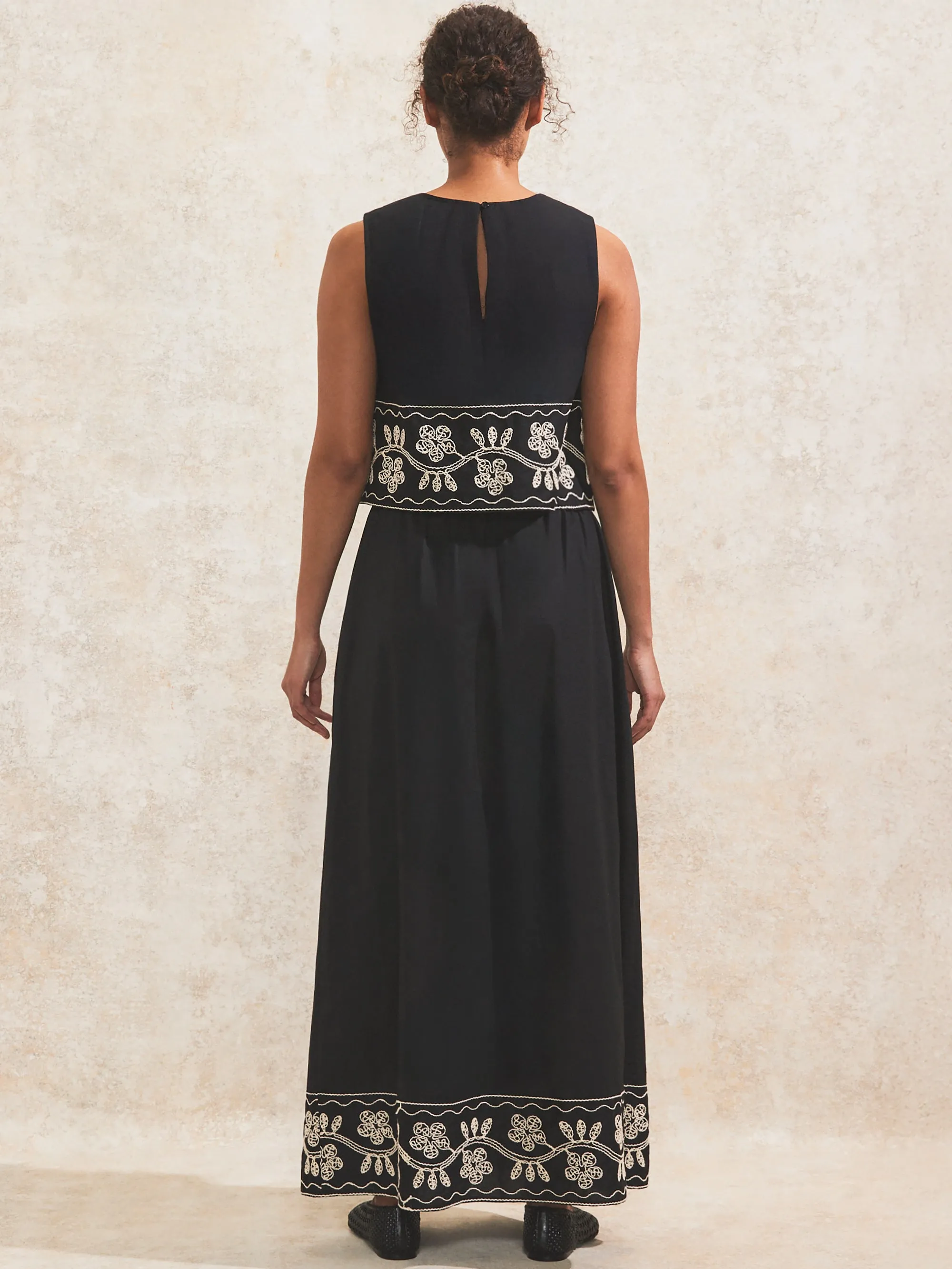 Black Embroidered Maxi Skirt