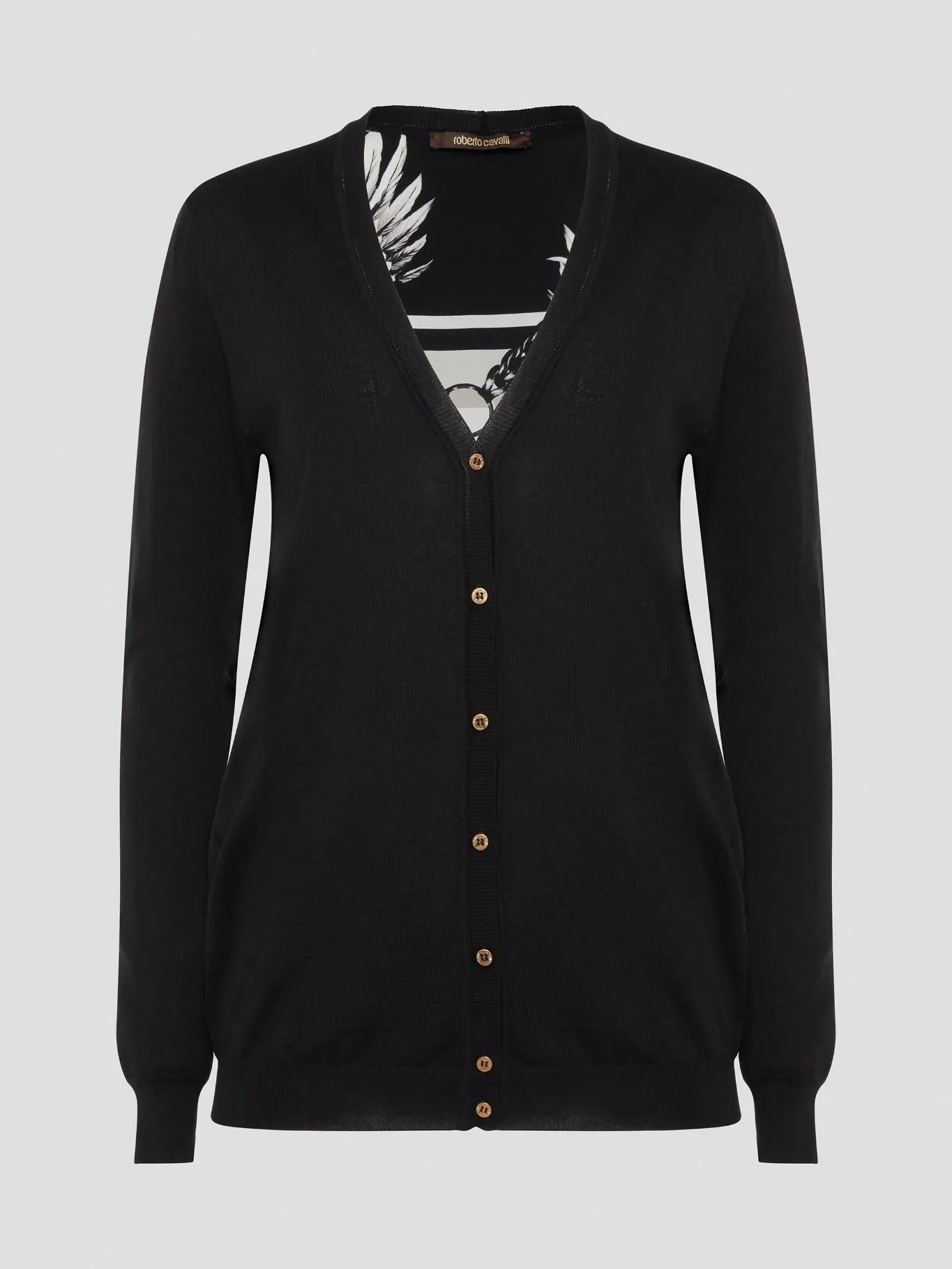 Black Print Panel Cardigan