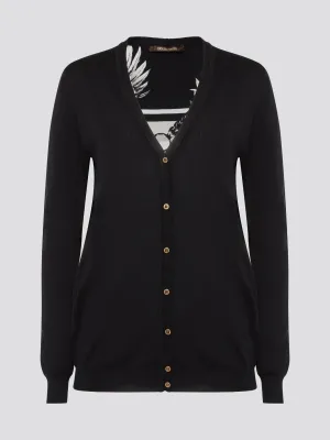 Black Print Panel Cardigan