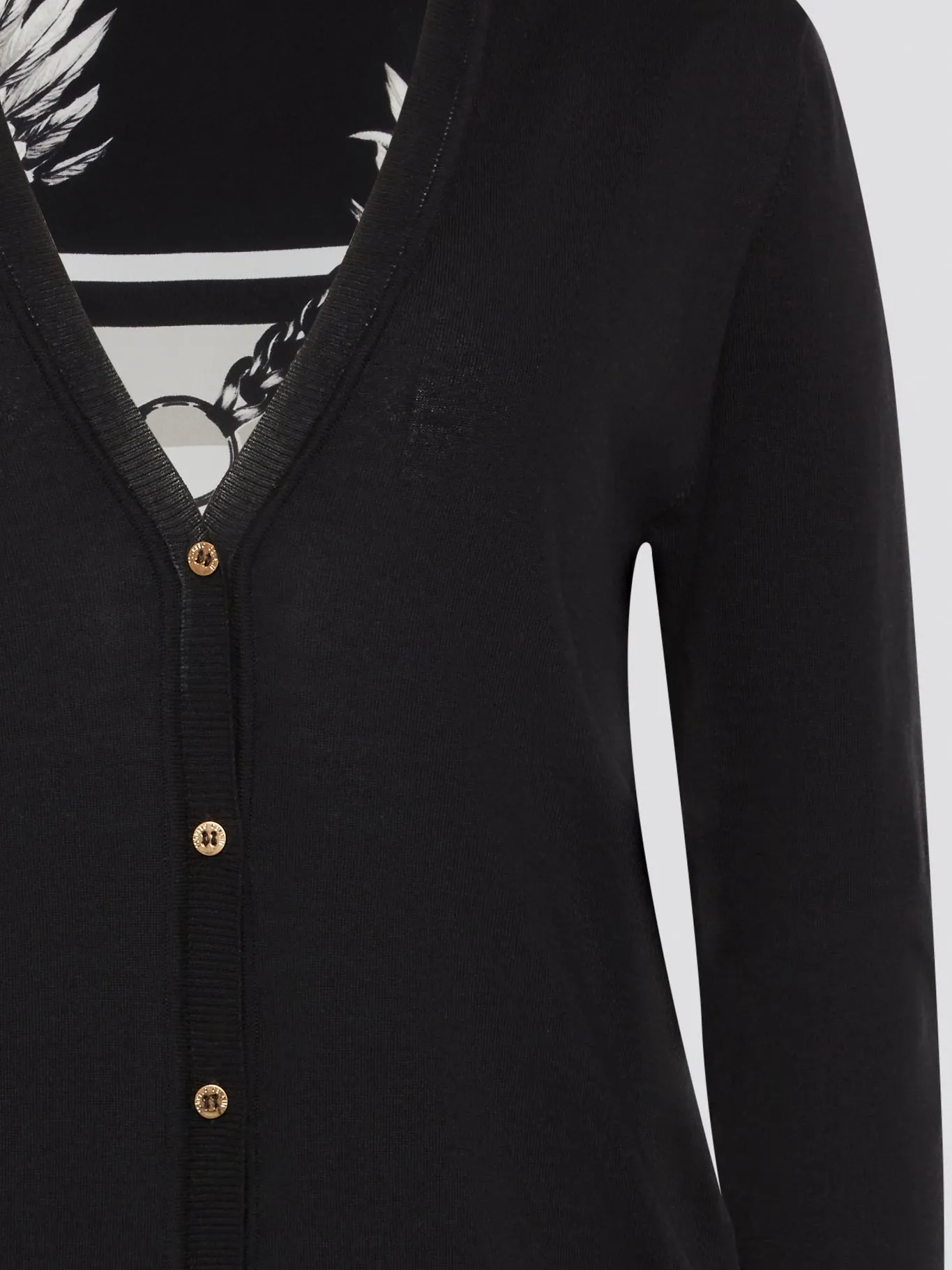 Black Print Panel Cardigan