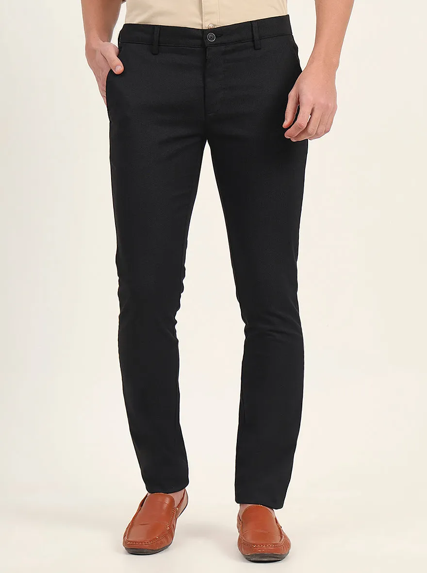 Black Printed Super Slim Fit Casual Trouser | Greenfibre