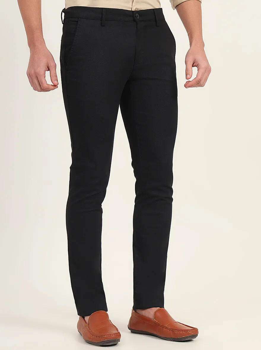 Black Printed Super Slim Fit Casual Trouser | Greenfibre