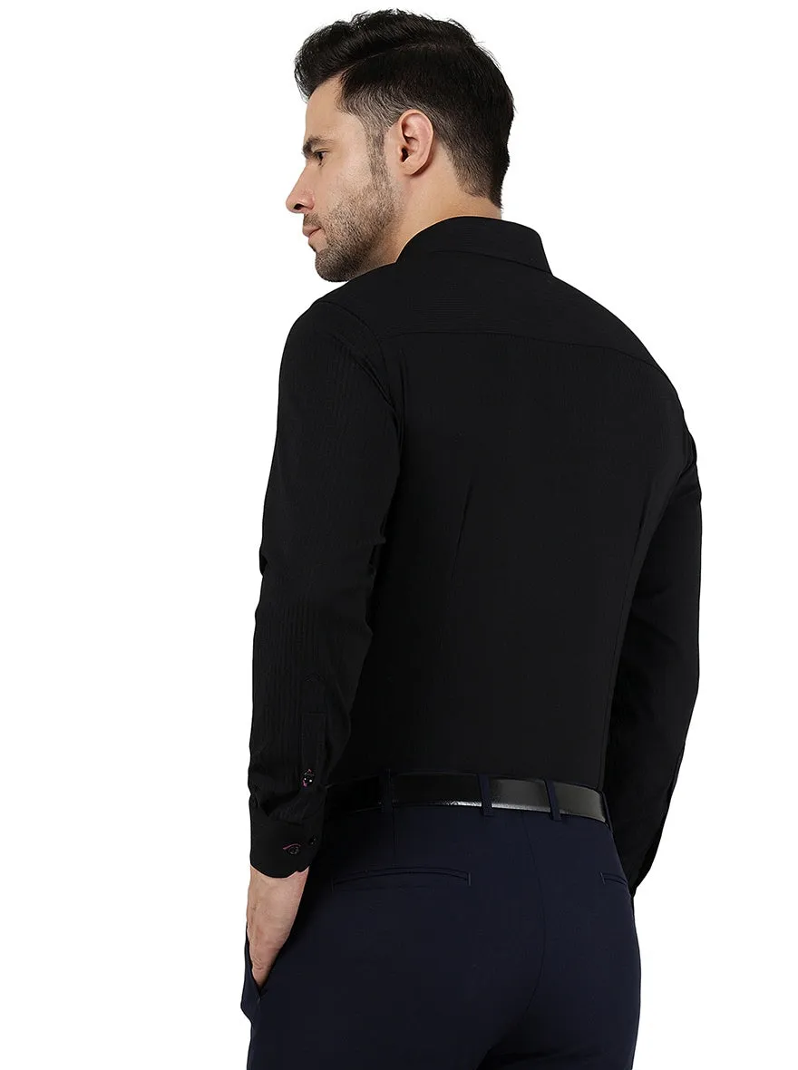 Black Striped Slim Fit Party Wear Shirt | Greenfibre