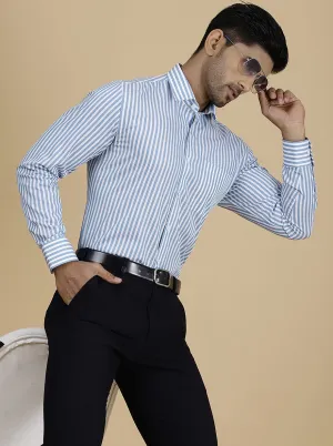 Blue Striped Regular Fit Formal Shirt | JadeBlue