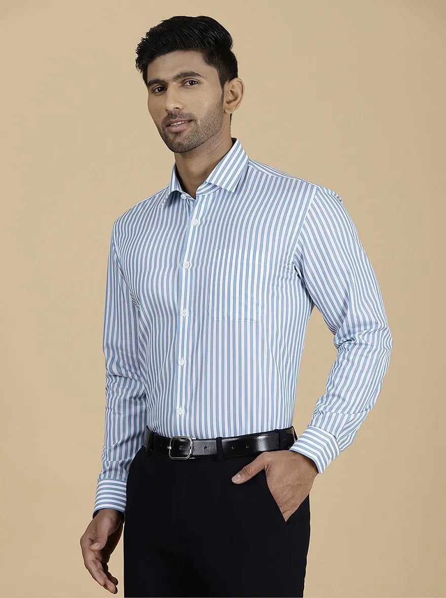 Blue Striped Regular Fit Formal Shirt | JadeBlue