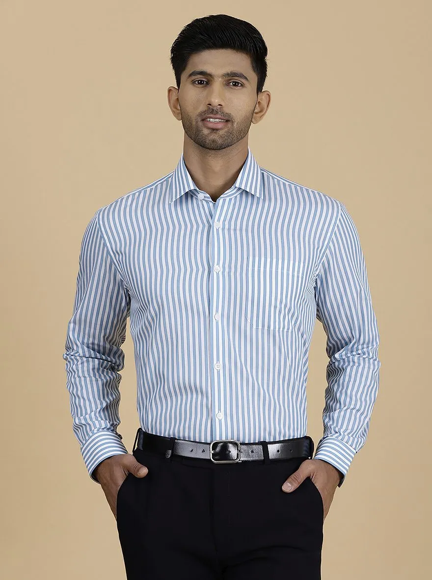 Blue Striped Regular Fit Formal Shirt | JadeBlue