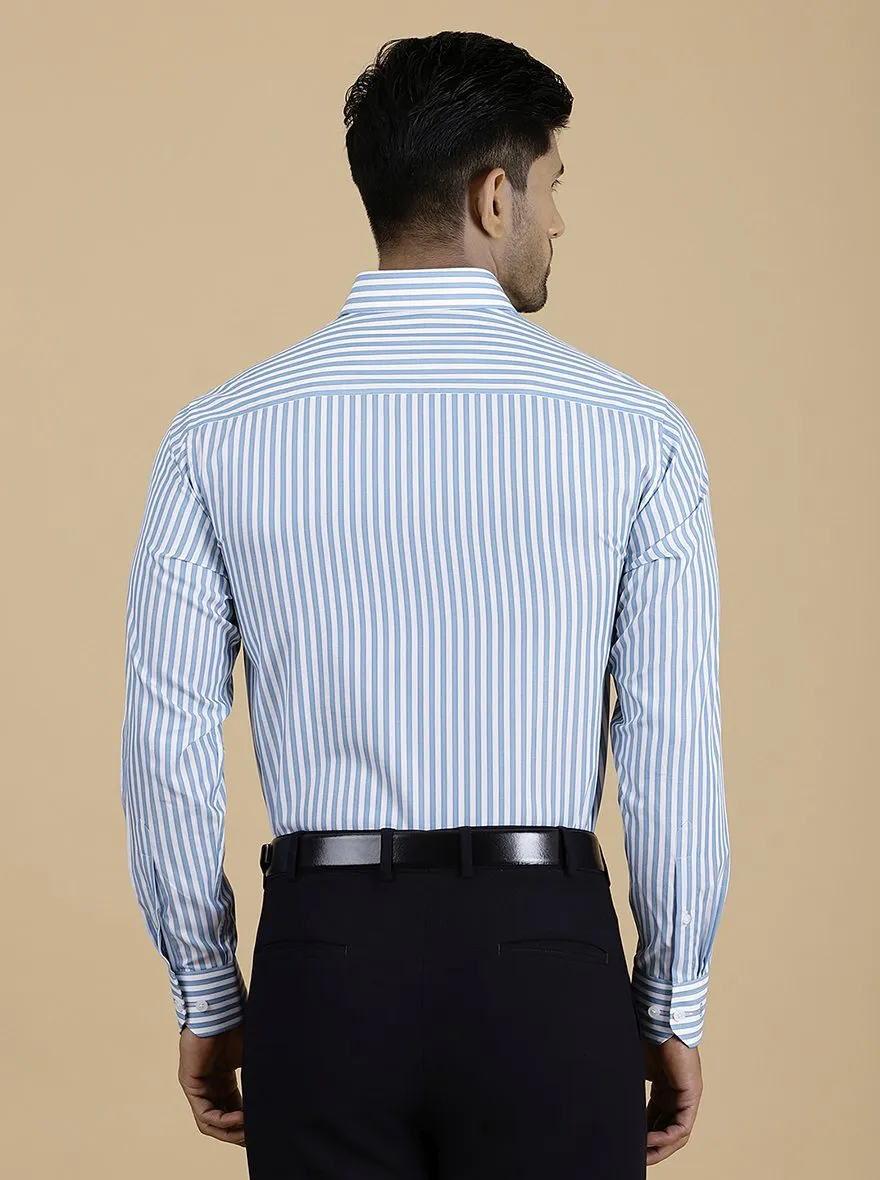 Blue Striped Regular Fit Formal Shirt | JadeBlue