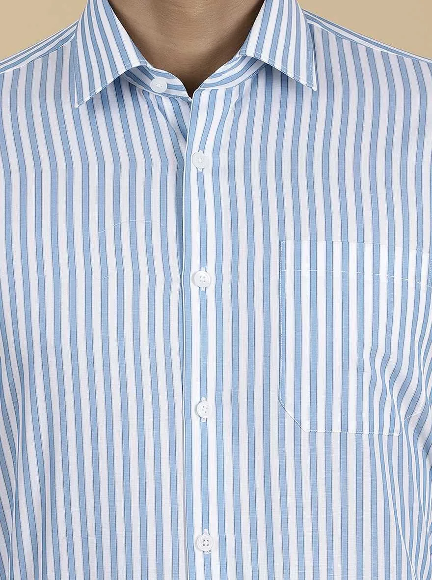 Blue Striped Regular Fit Formal Shirt | JadeBlue