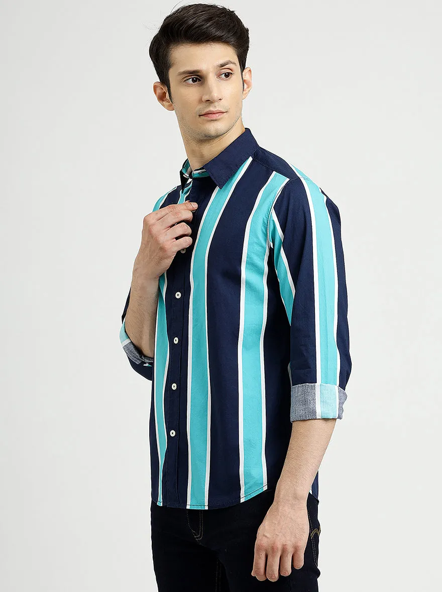 Blue Striped Slim Fit Casual Shirt | Greenfibre
