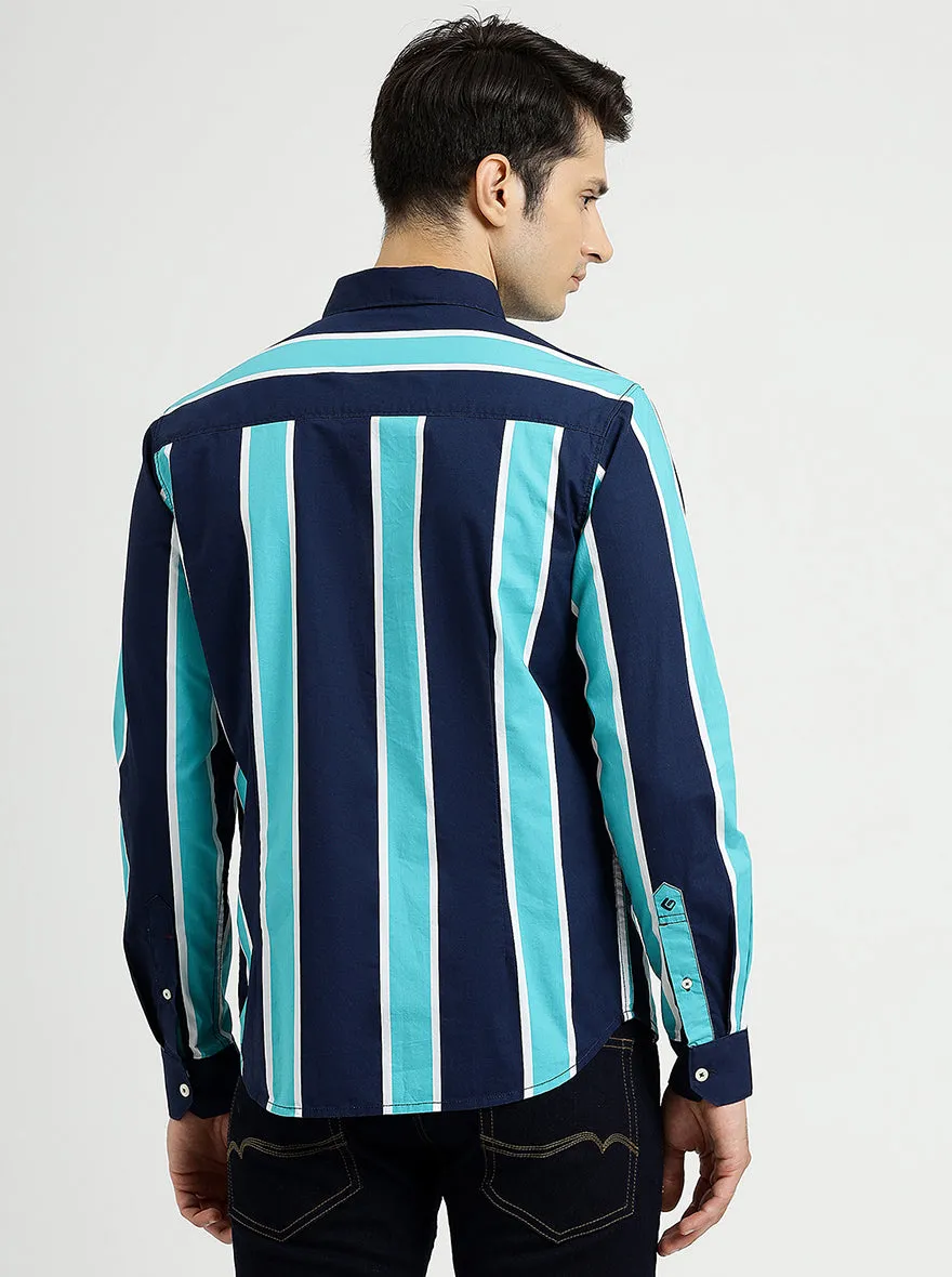 Blue Striped Slim Fit Casual Shirt | Greenfibre