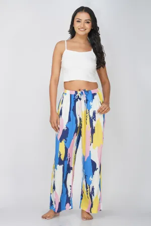 Blue/ Yellow Abstract Print Viscose Pajamas