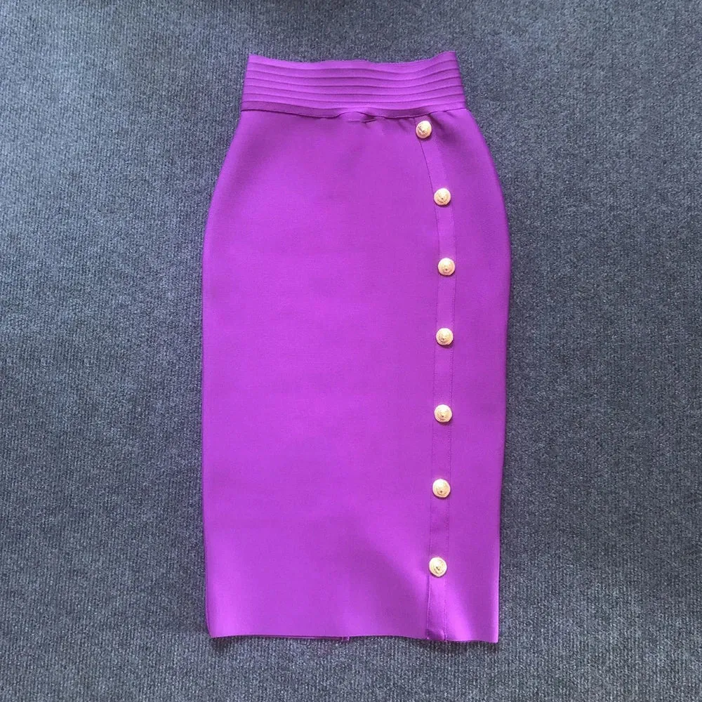 Button Bodycon Bandage High Waist Pencil Skirt