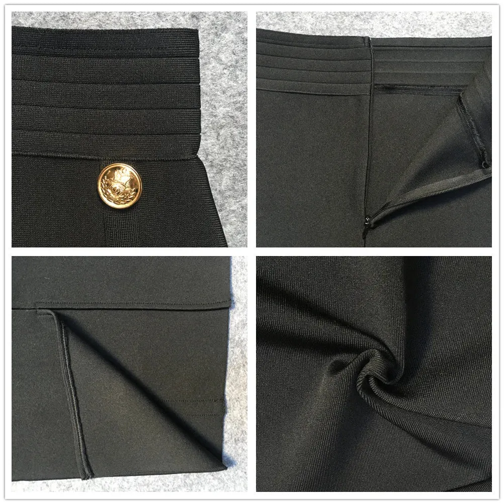 Button Bodycon Bandage High Waist Pencil Skirt