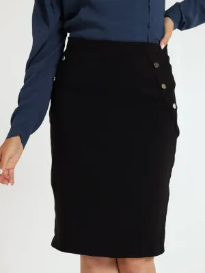 Button Detail Career Skirt - Black