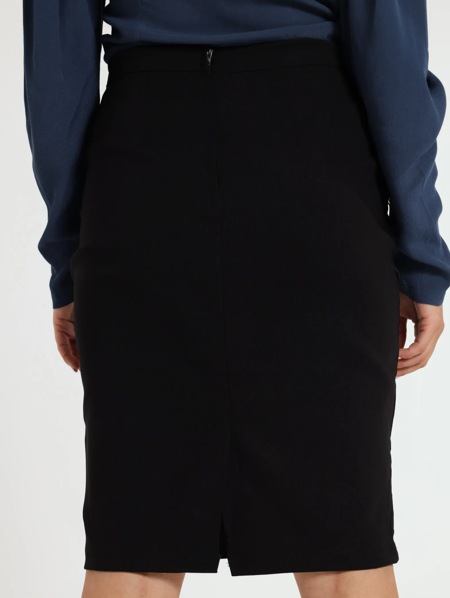 Button Detail Career Skirt - Black