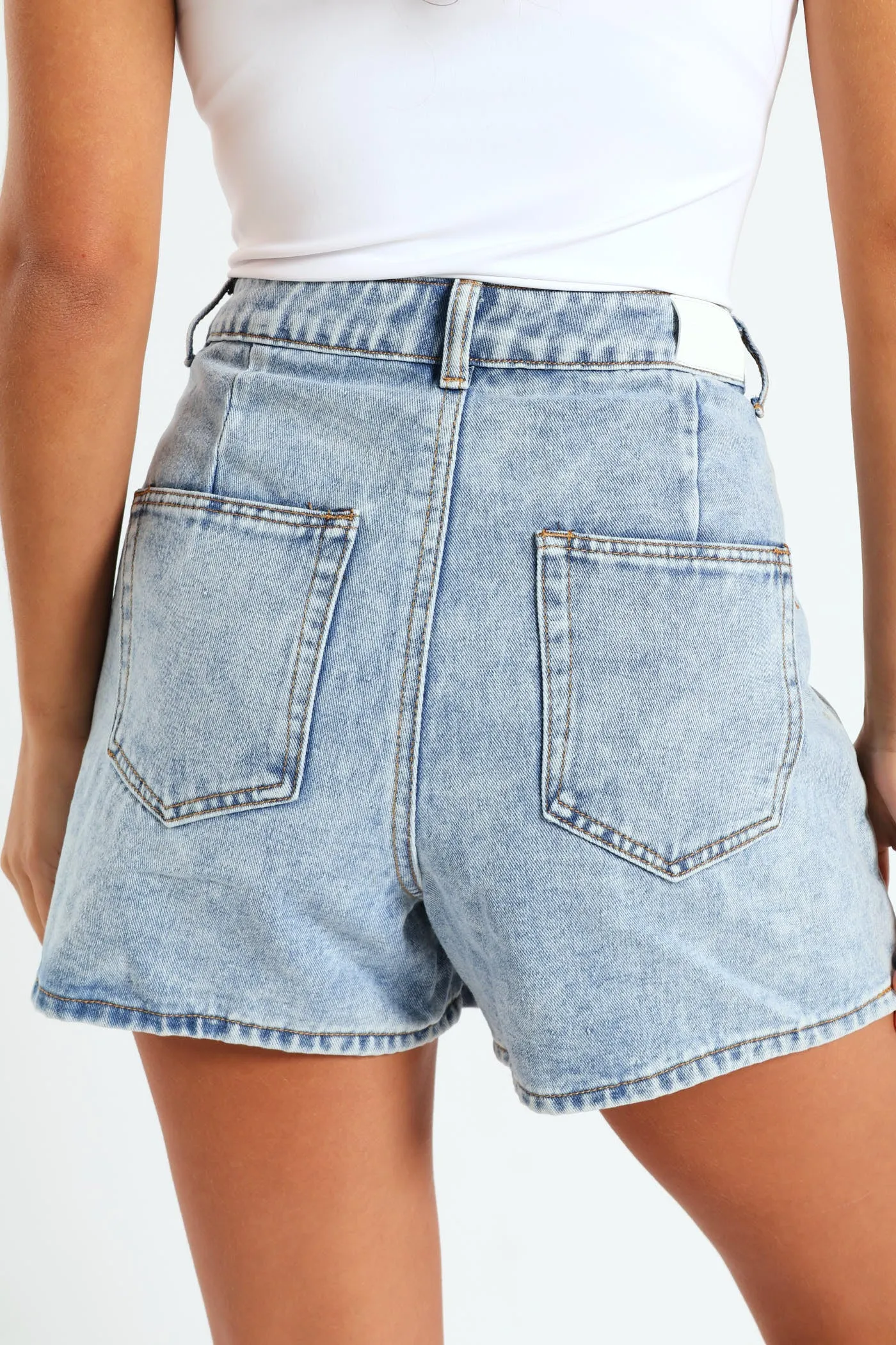 Button Detail Skort - Mid Blue