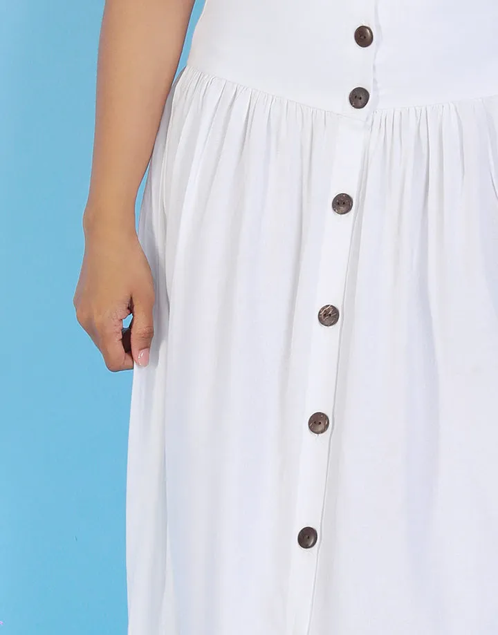 Button Down Midi Skirt with Yoke Detail