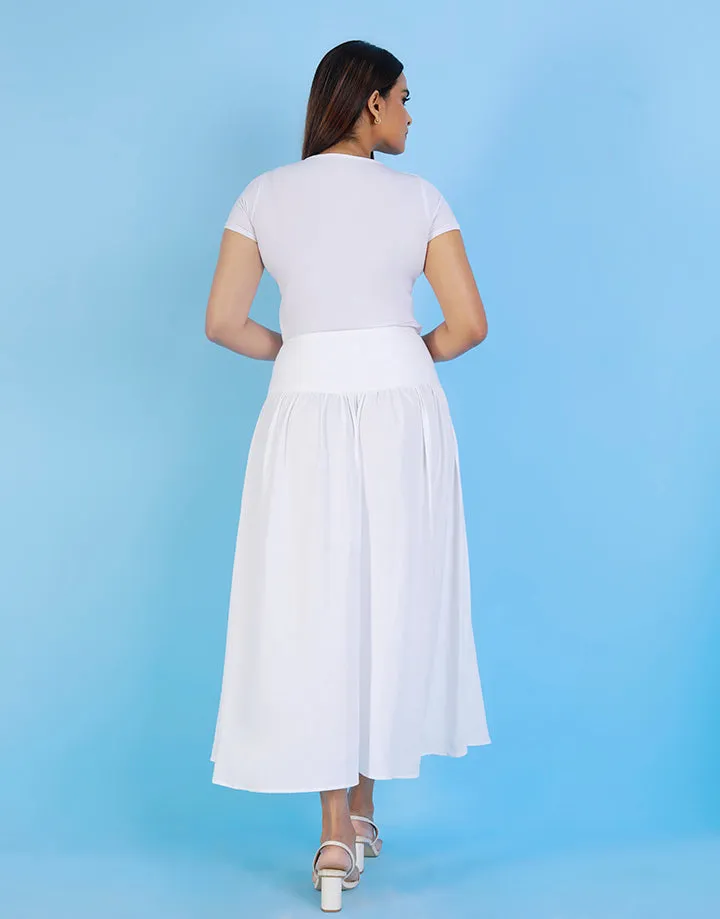Button Down Midi Skirt with Yoke Detail
