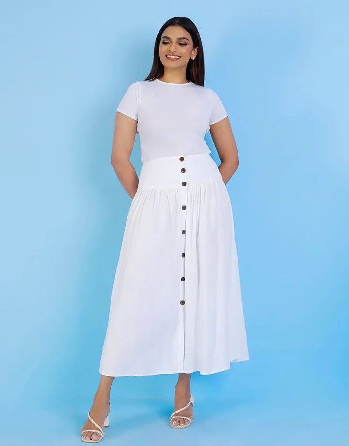 Button Down Midi Skirt with Yoke Detail
