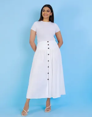 Button Down Midi Skirt with Yoke Detail